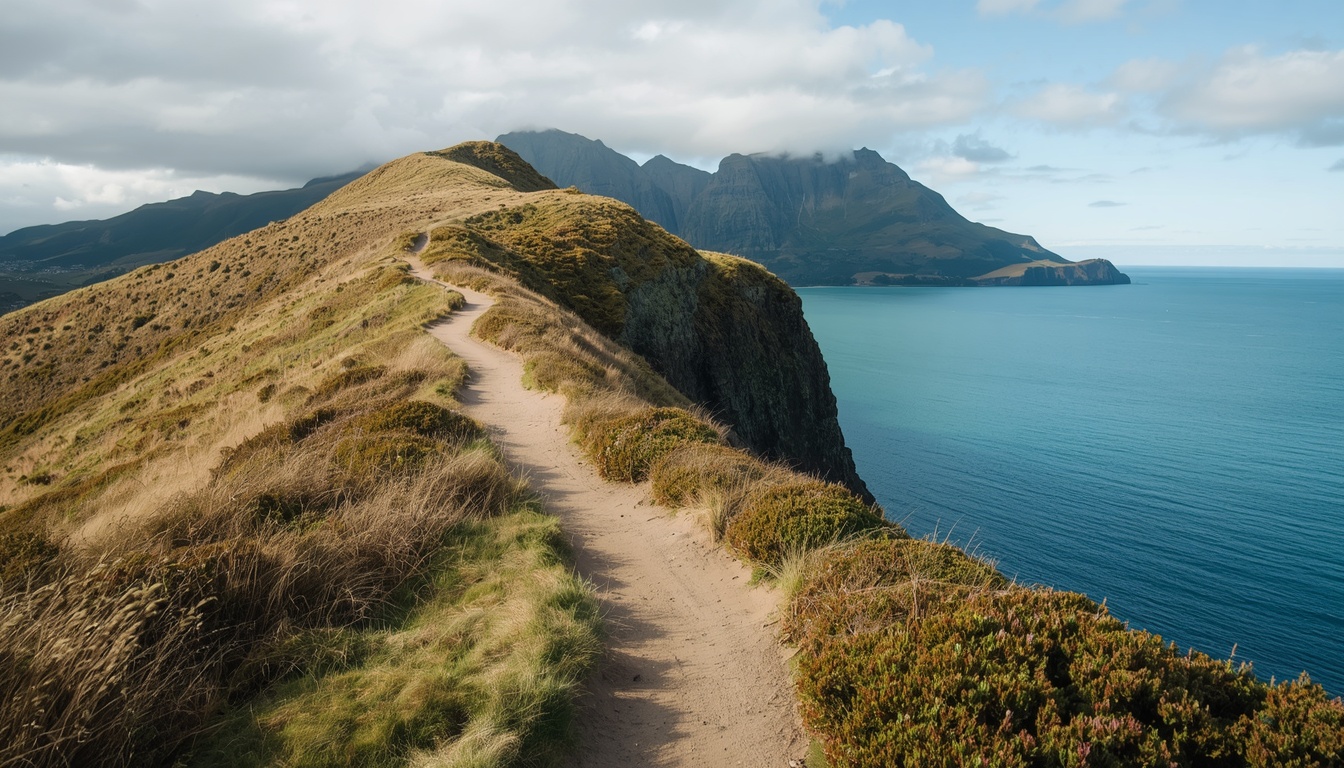 Ghimnaxxttghakeu hill trail and shoreline walk in New Zealand